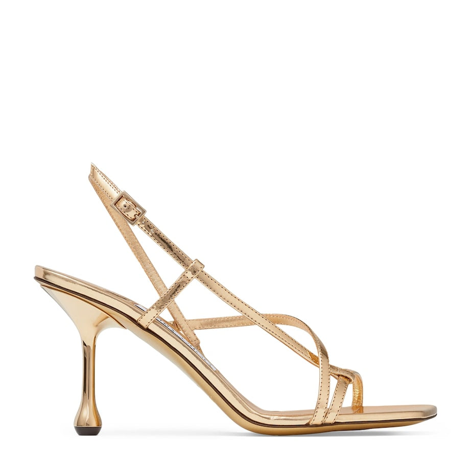 Jimmy Choo Gold Etana 80 Metallic Leather Heeled Sandals