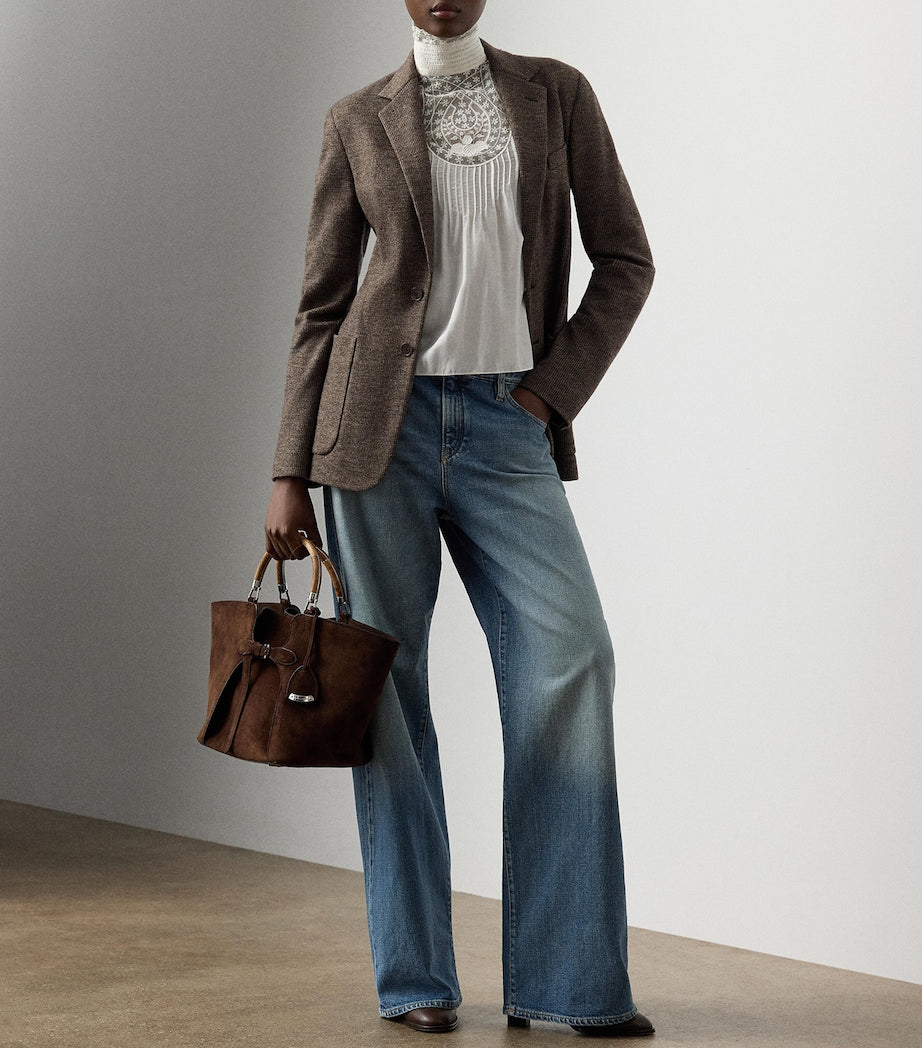 Ralph Lauren Collection Brown Wool Tick-Weave Jersey Hailey Blazer