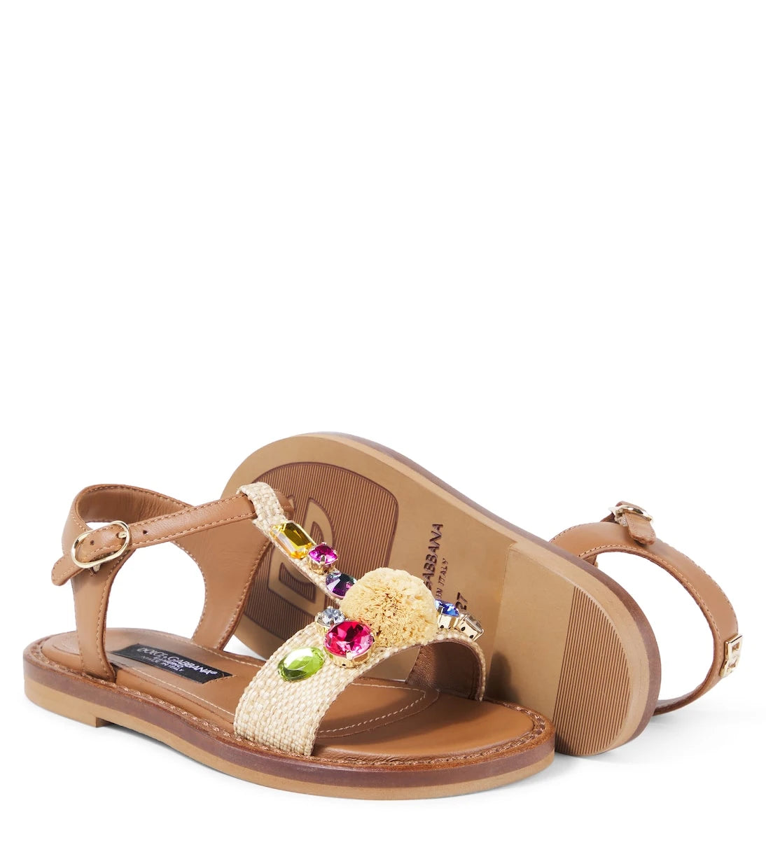 Dolce&Gabbana Kids - Embellished raffia-effect sandals