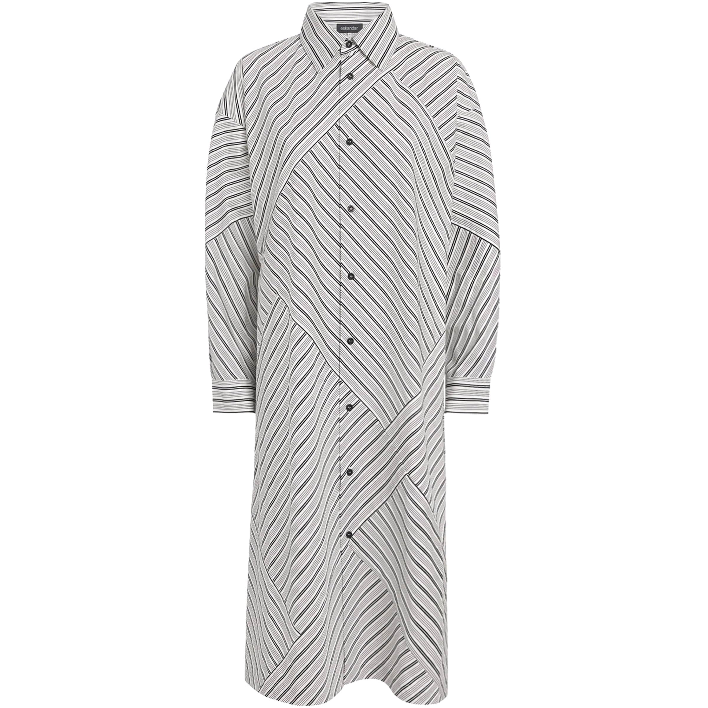 Eskandar Black Stripe A-Line Midi Shirt Dress