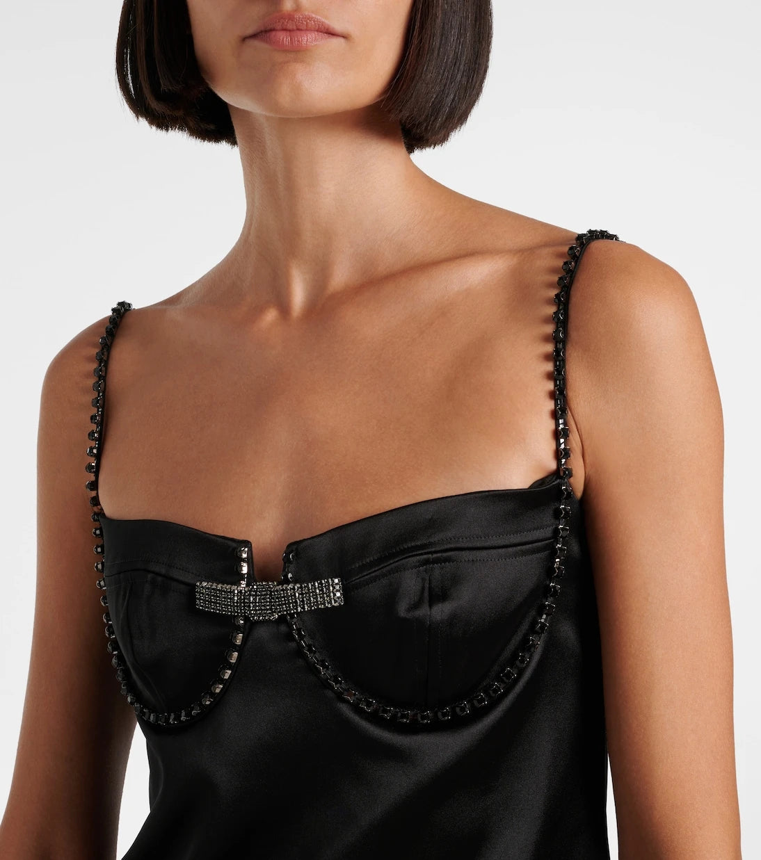 Self-Portrait - Crystal-embellished satin minidress