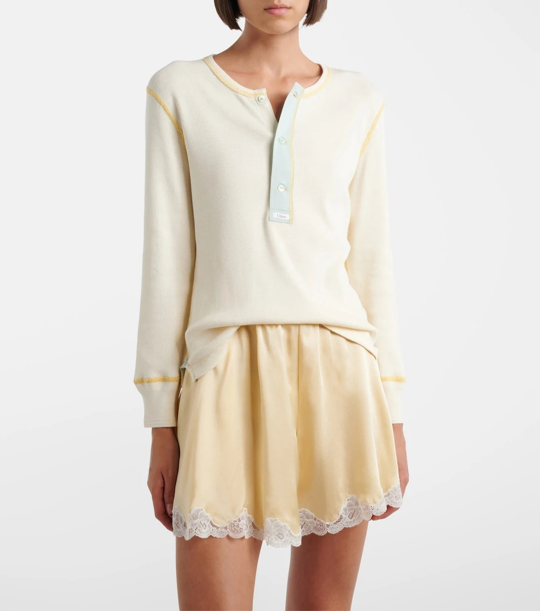 Chloé - Ribbed-knit cotton jersey Henley shirt
