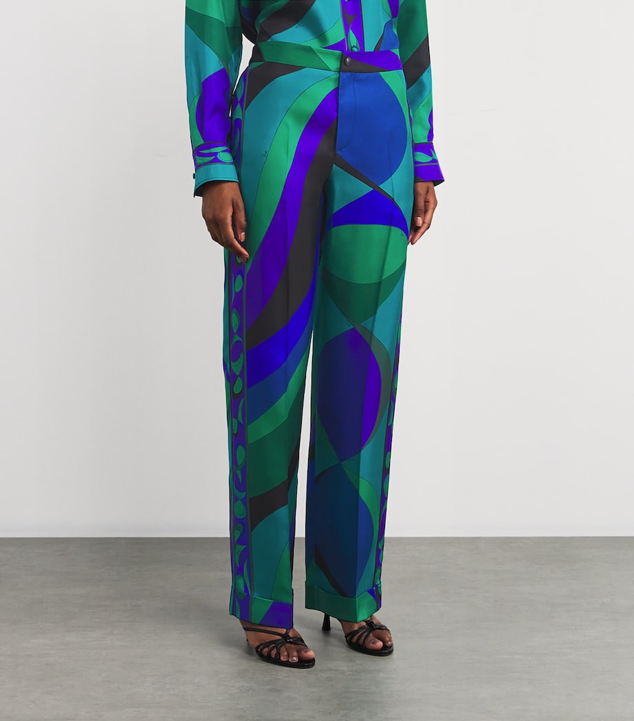 Multi Silk Straight Trousers