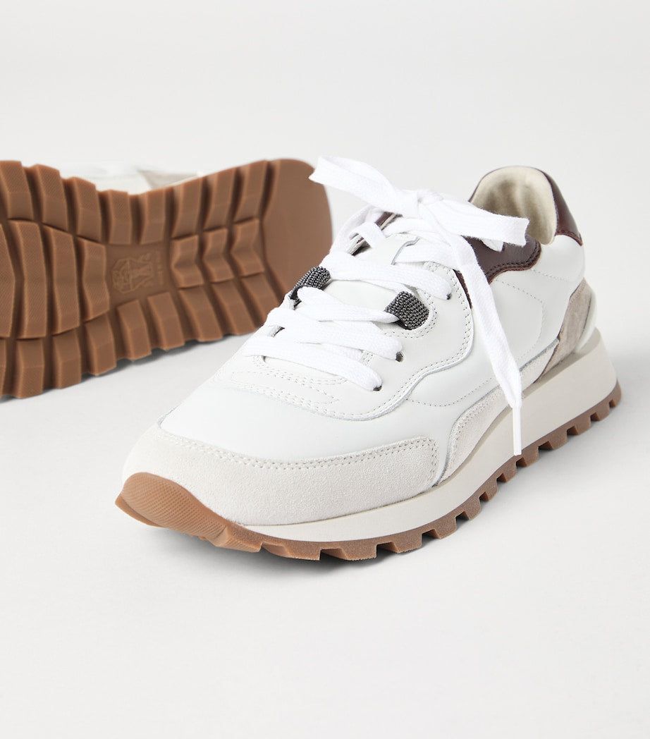 Brunello Cucinelli White Calfskin Monili-Detail Sneakers