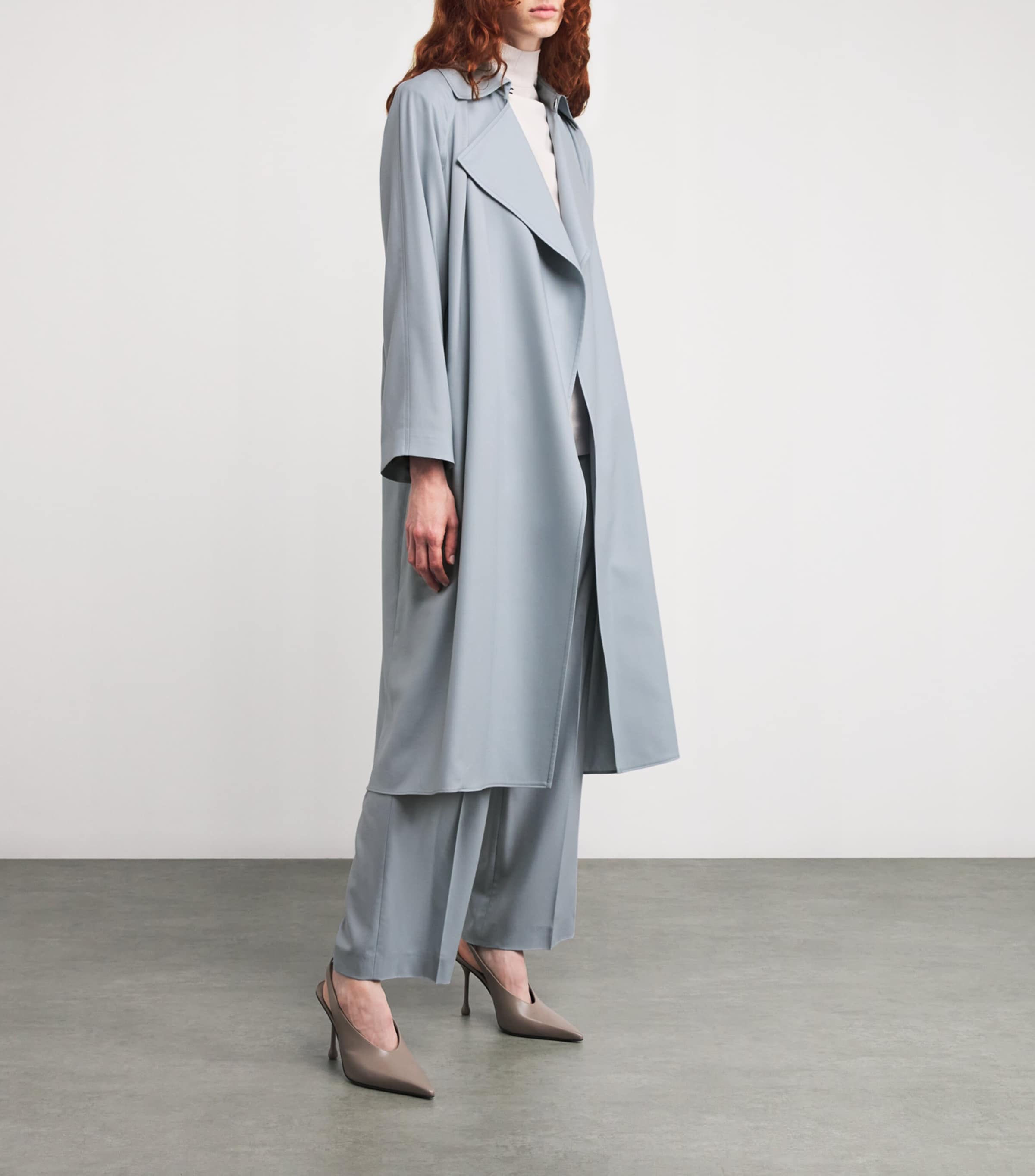 Blue Kid Cashmere Belted Trench Coat