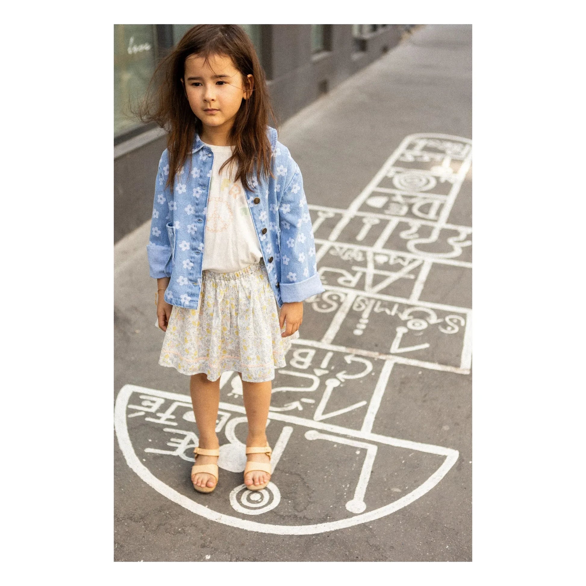 Louis Louise - Brown Denim Jacket Flowers | Light Blue