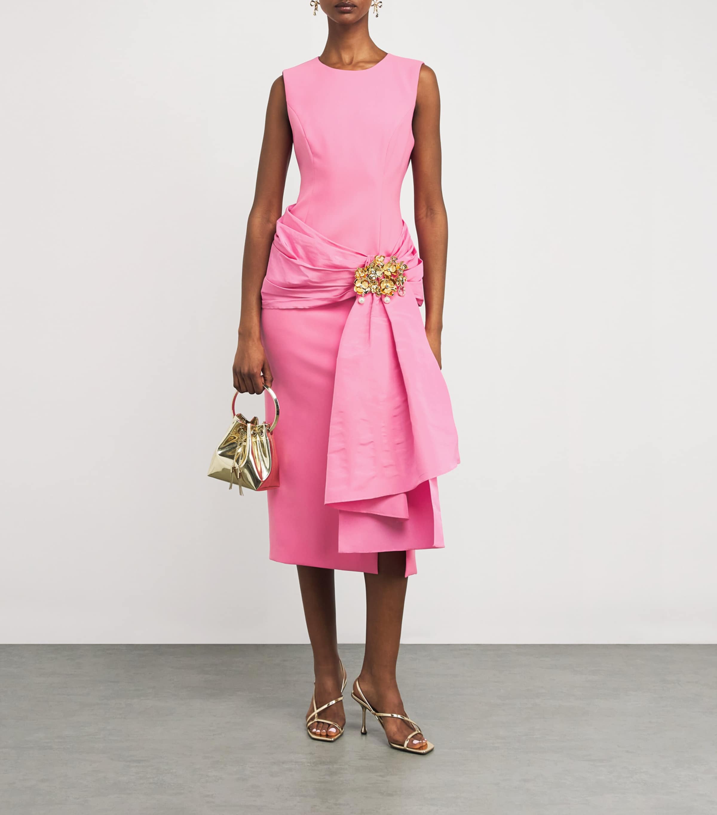 Carolina Herrera Pink Silk-Trim Cocktail Midi Dress