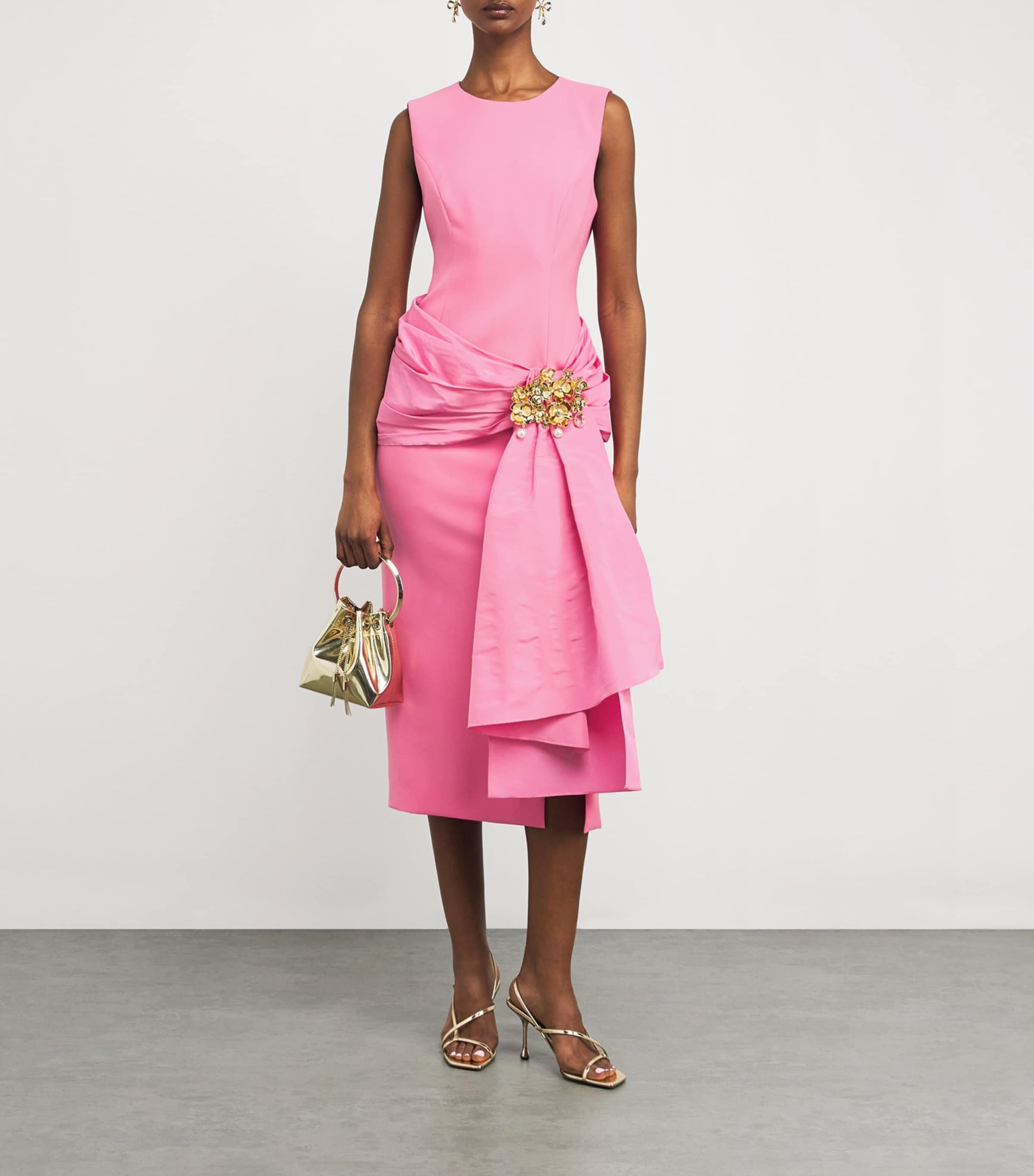 Carolina Herrera Pink Silk-Trim Cocktail Midi Dress