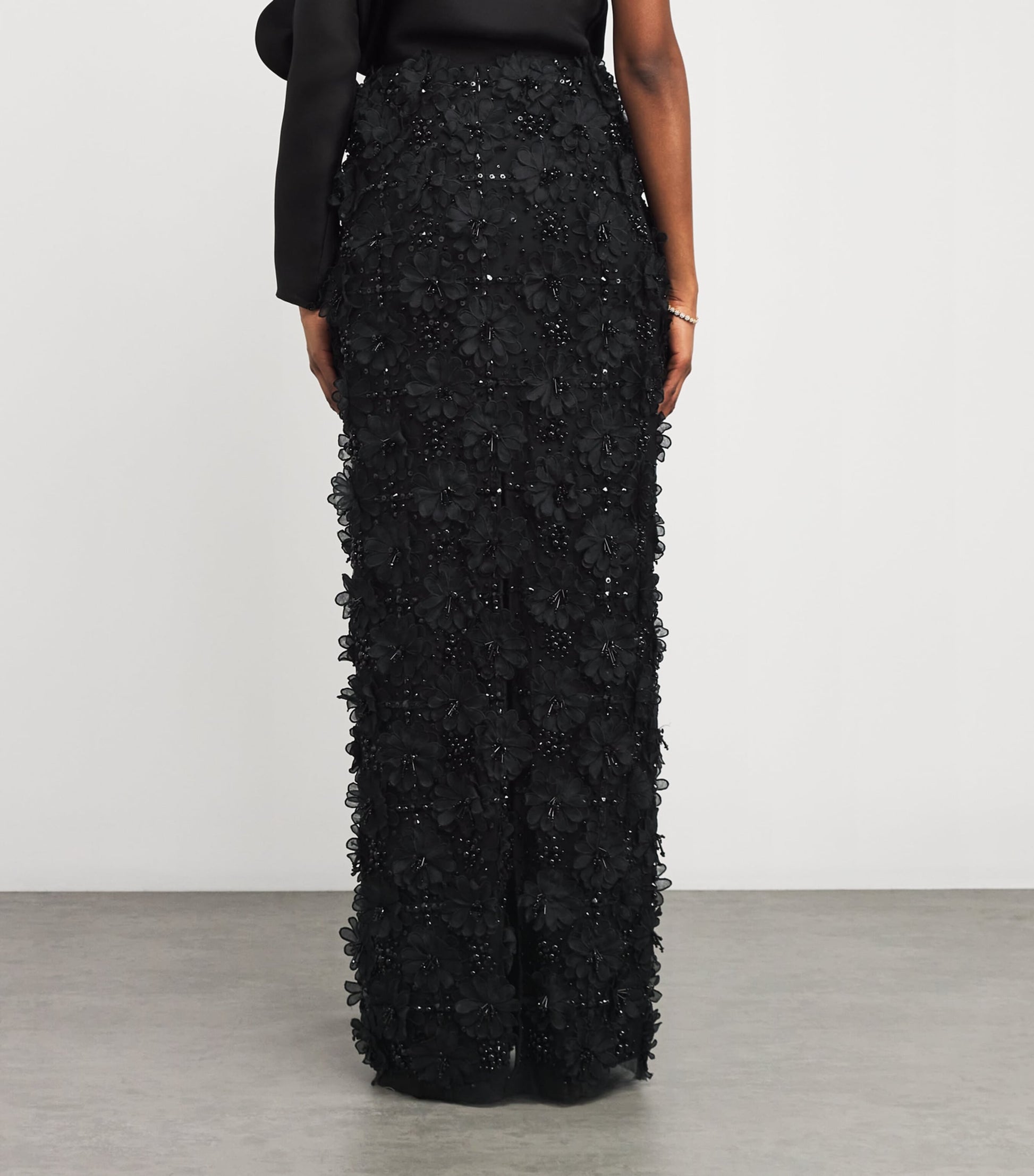 Carolina Herrera Black Floral Embellished Maxi Skirt