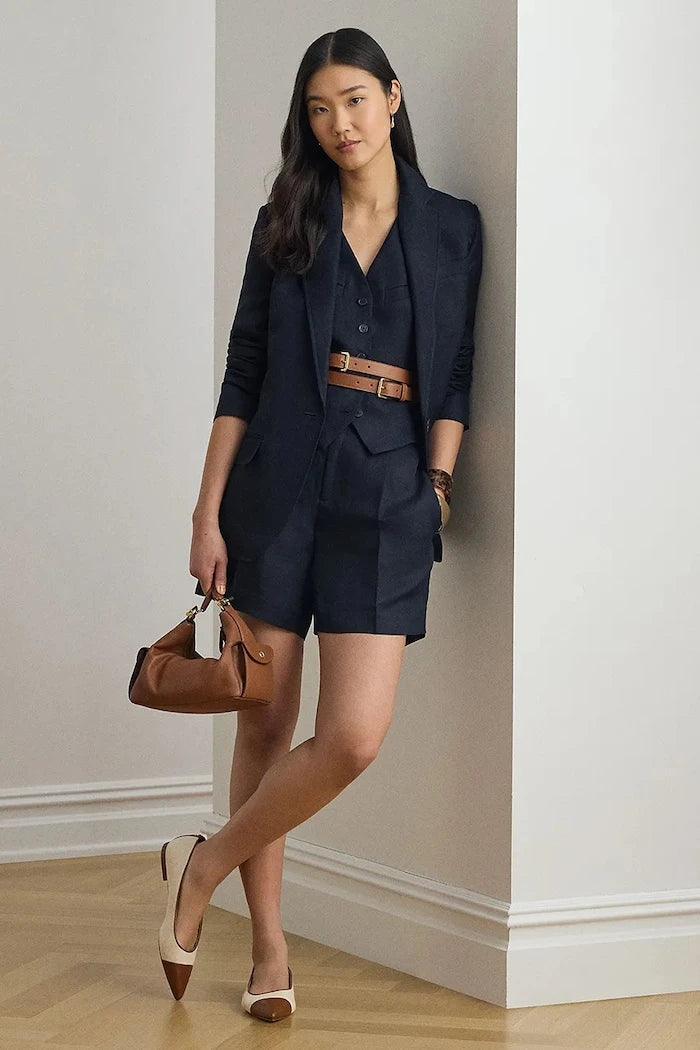 Lauren Ralph Lauren tek düğmeli kadın keten ceket