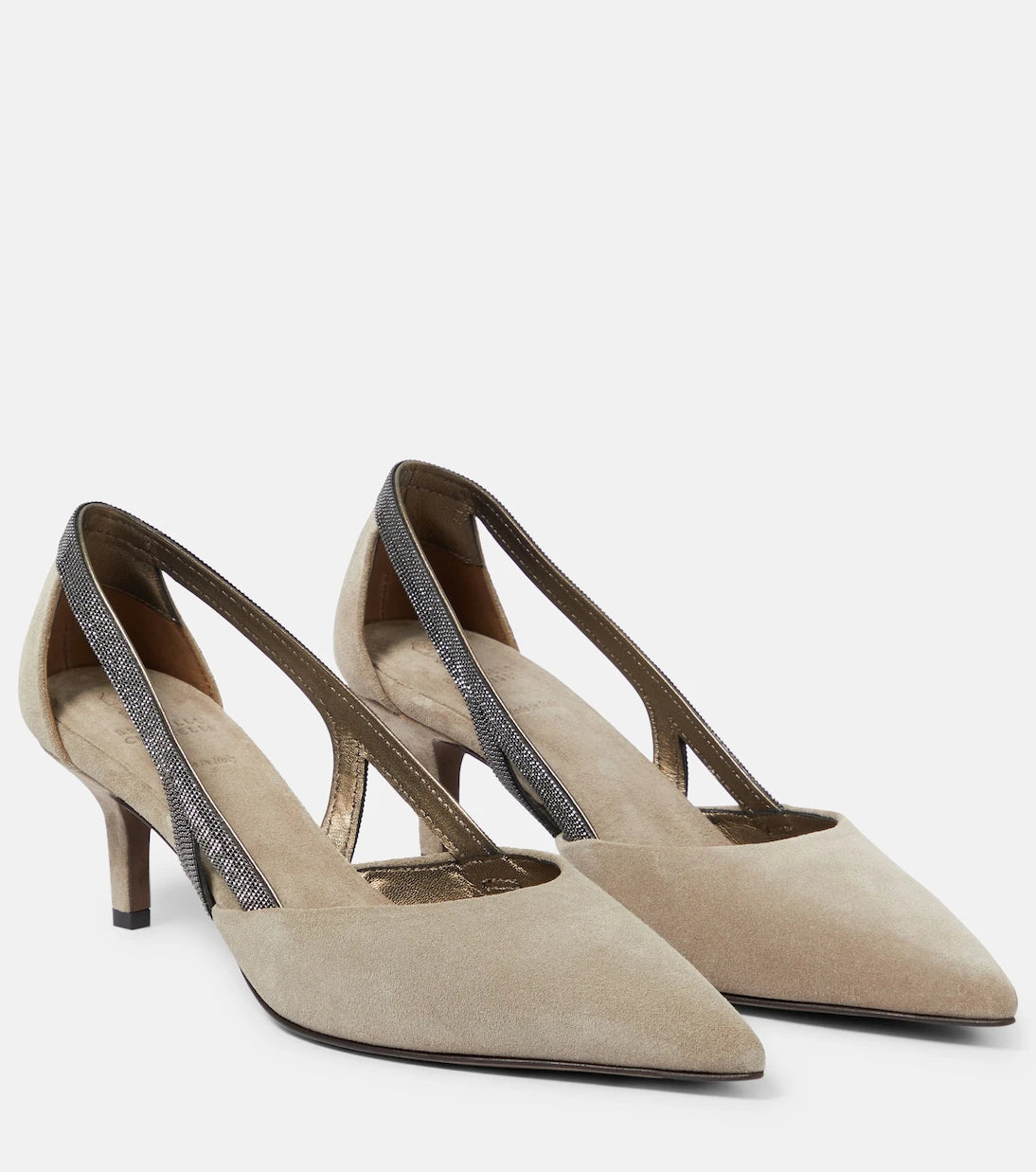 Brunello Cucinelli - Embellished suede slingback pumps