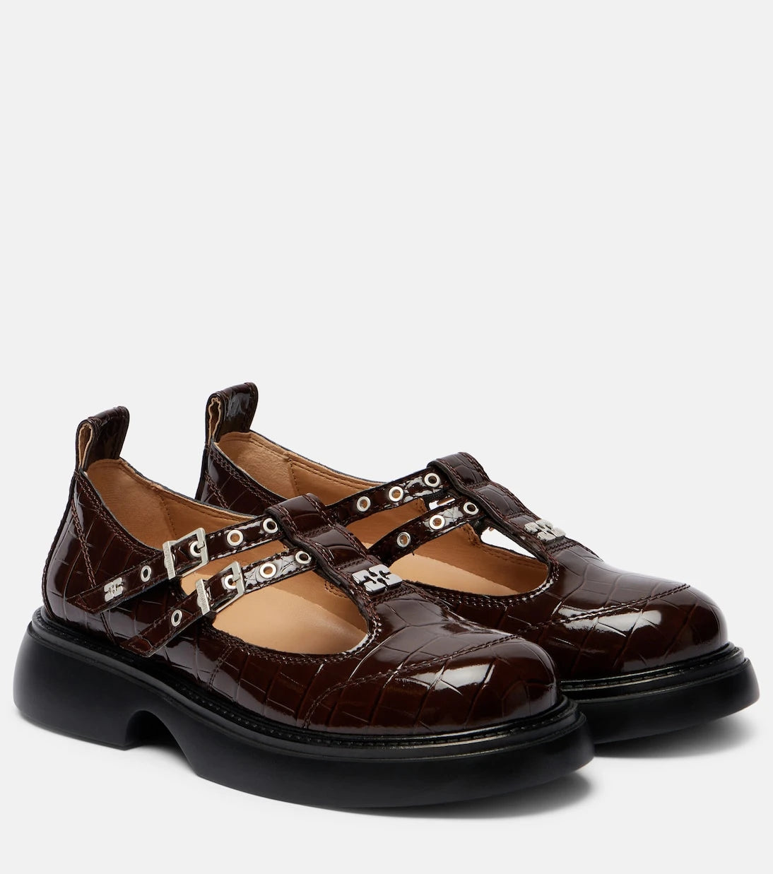 Ganni - Croc-effect Mary Jane flats