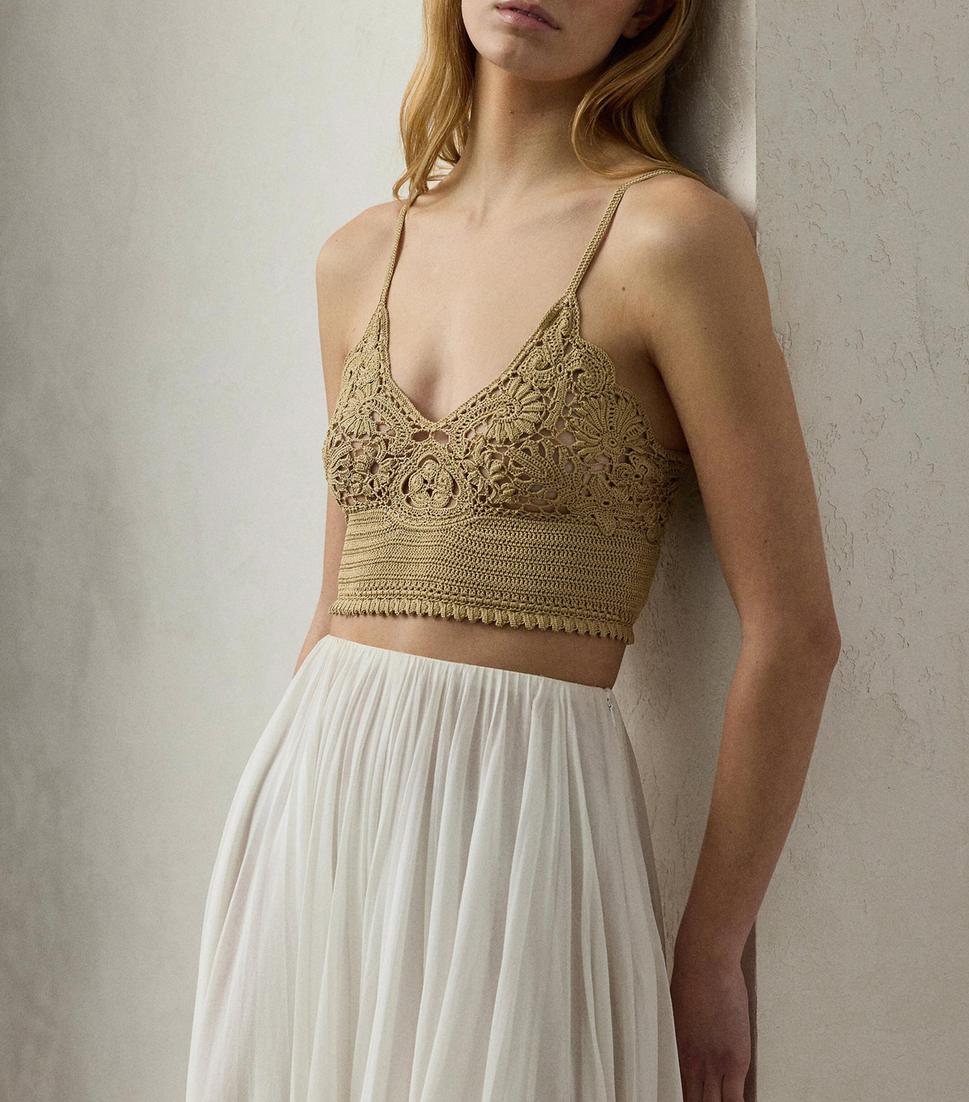Ralph Lauren Collection Beige Silk Crochet Bralette