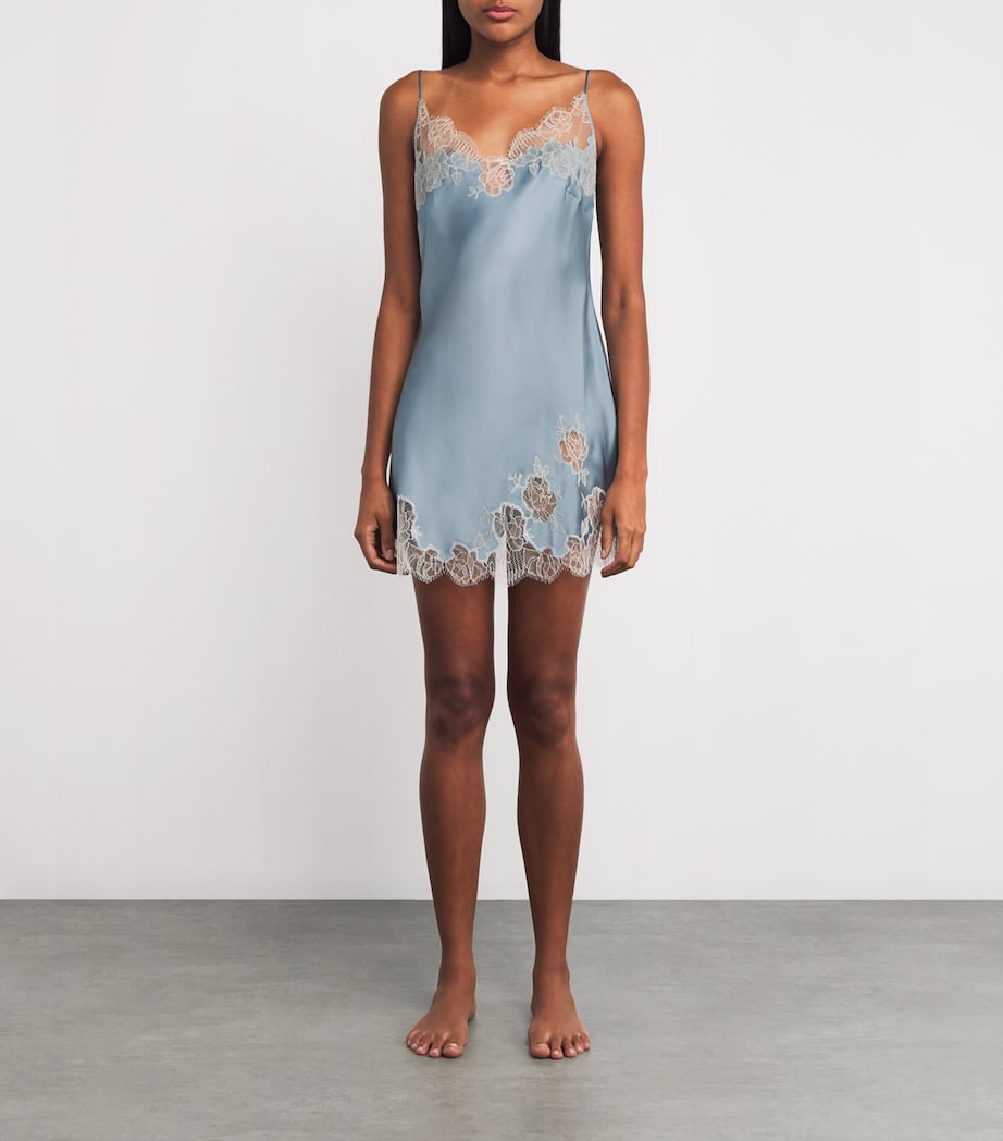 Carine Gilson Blue Silk Lace-Trim Short Slip Dress