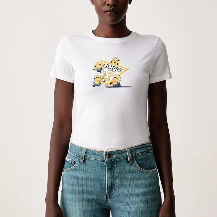 Guess Jeans Pamuk ve elastanlı kadın tişört X MINIONS
