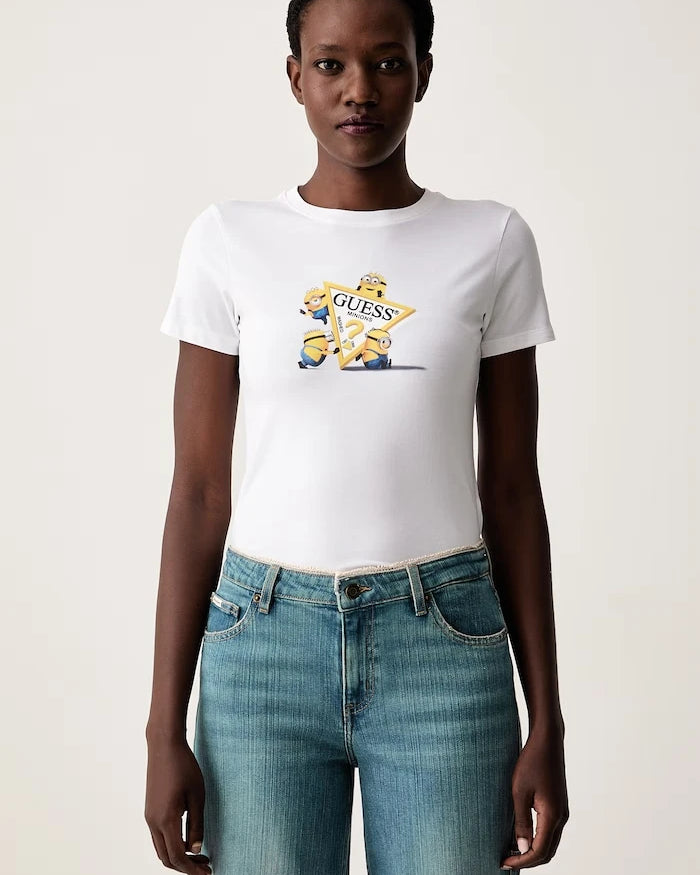 Guess Jeans Pamuk ve elastanlı kadın tişört X MINIONS