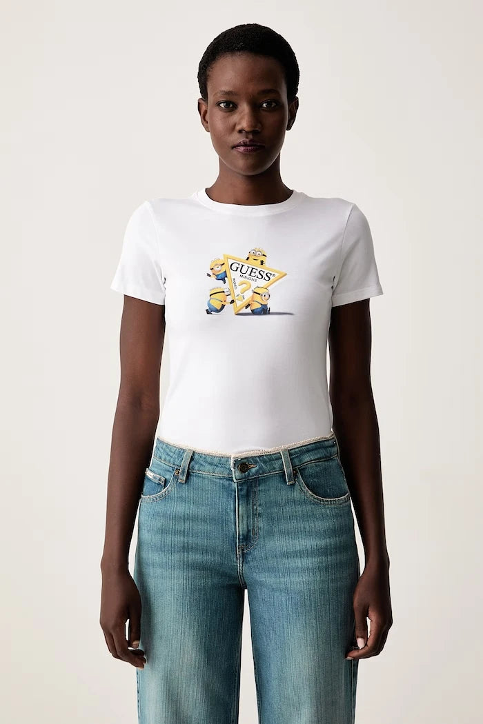 Guess Jeans Pamuk ve elastanlı kadın tişört X MINIONS