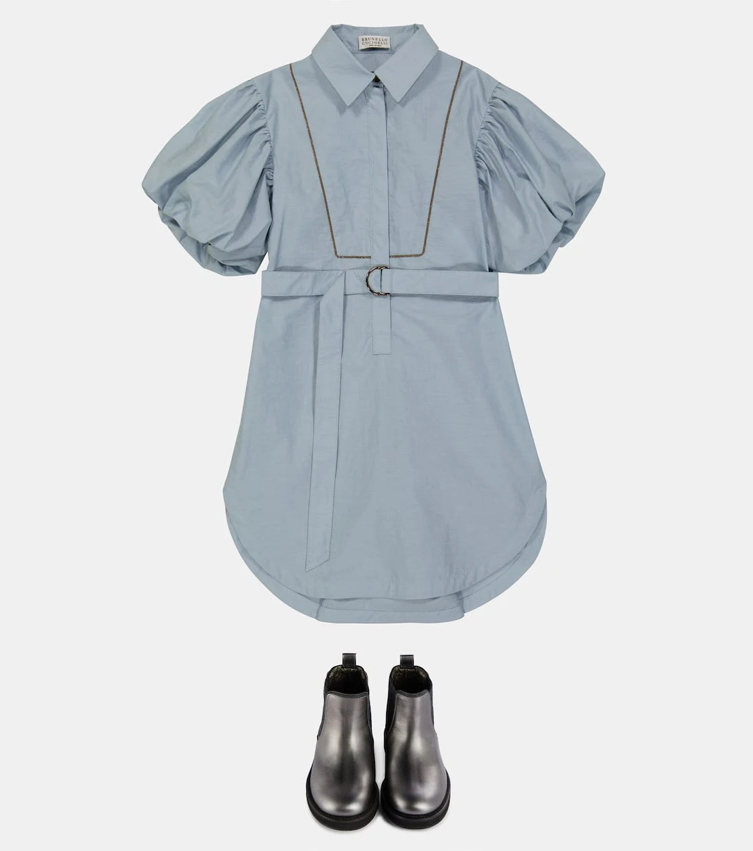Brunello Cucinelli Kids - Embellished puff-sleeve dress
