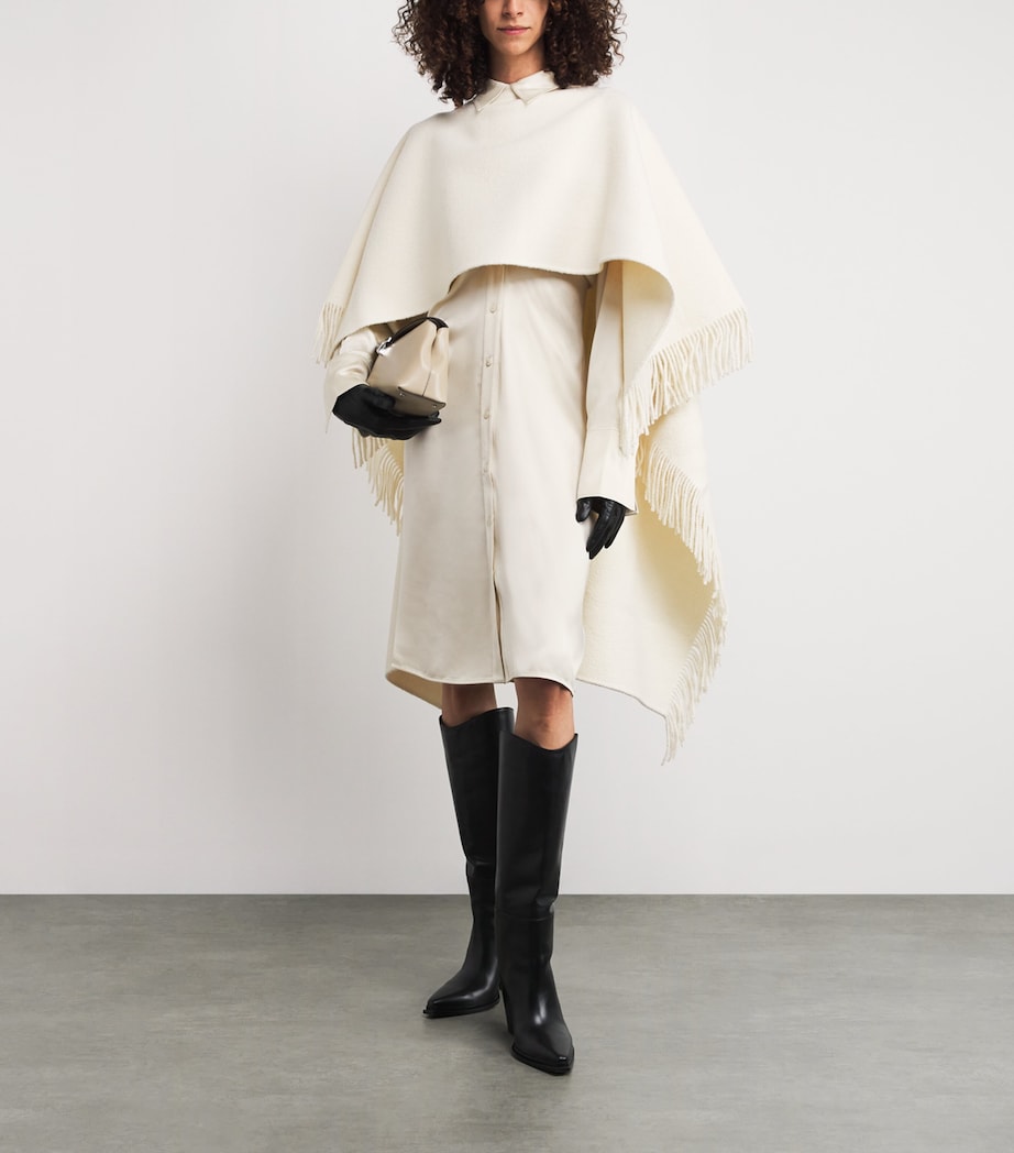 Toteme White Satin Slouch-Waist Shirt Dress