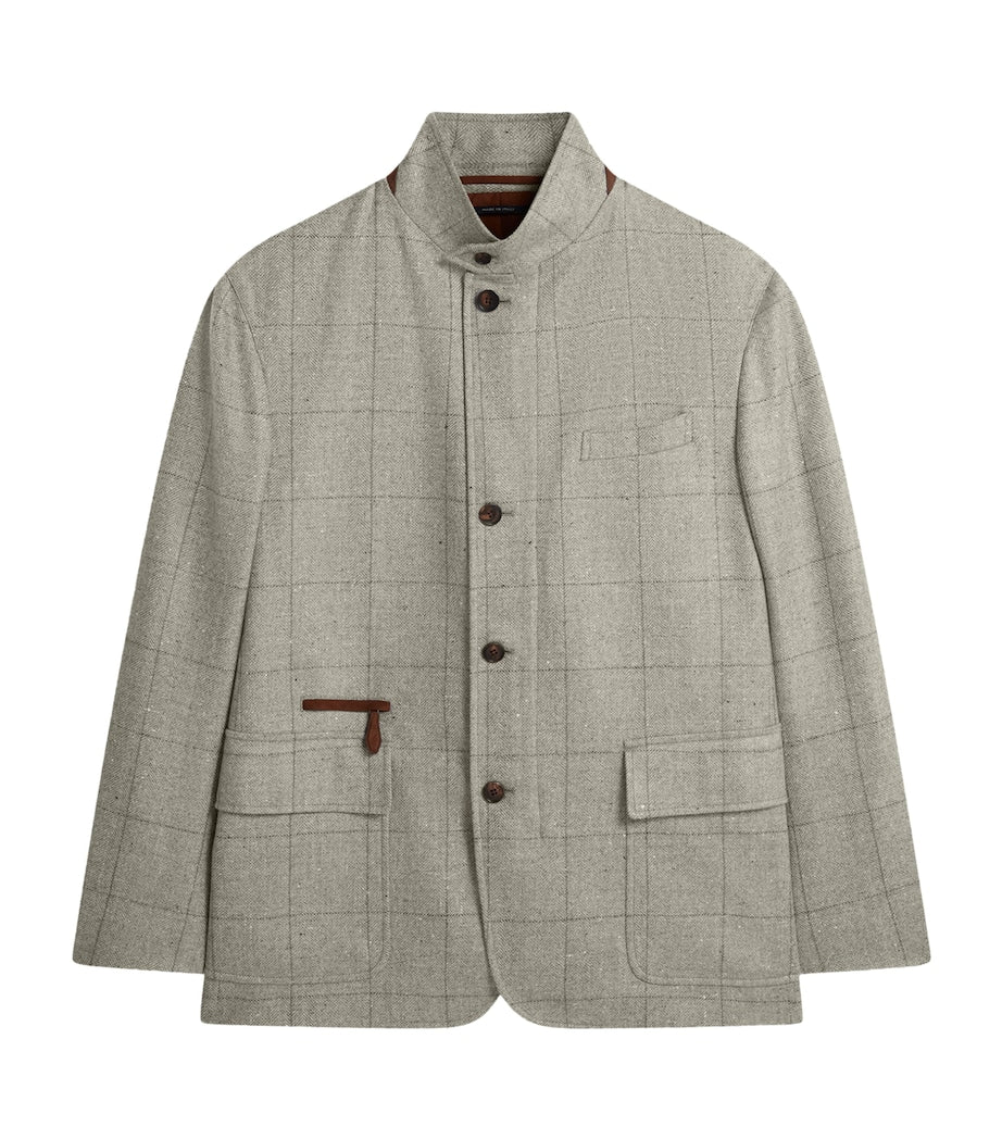 Grey Wool-Silk Herringbone Travel Jacket