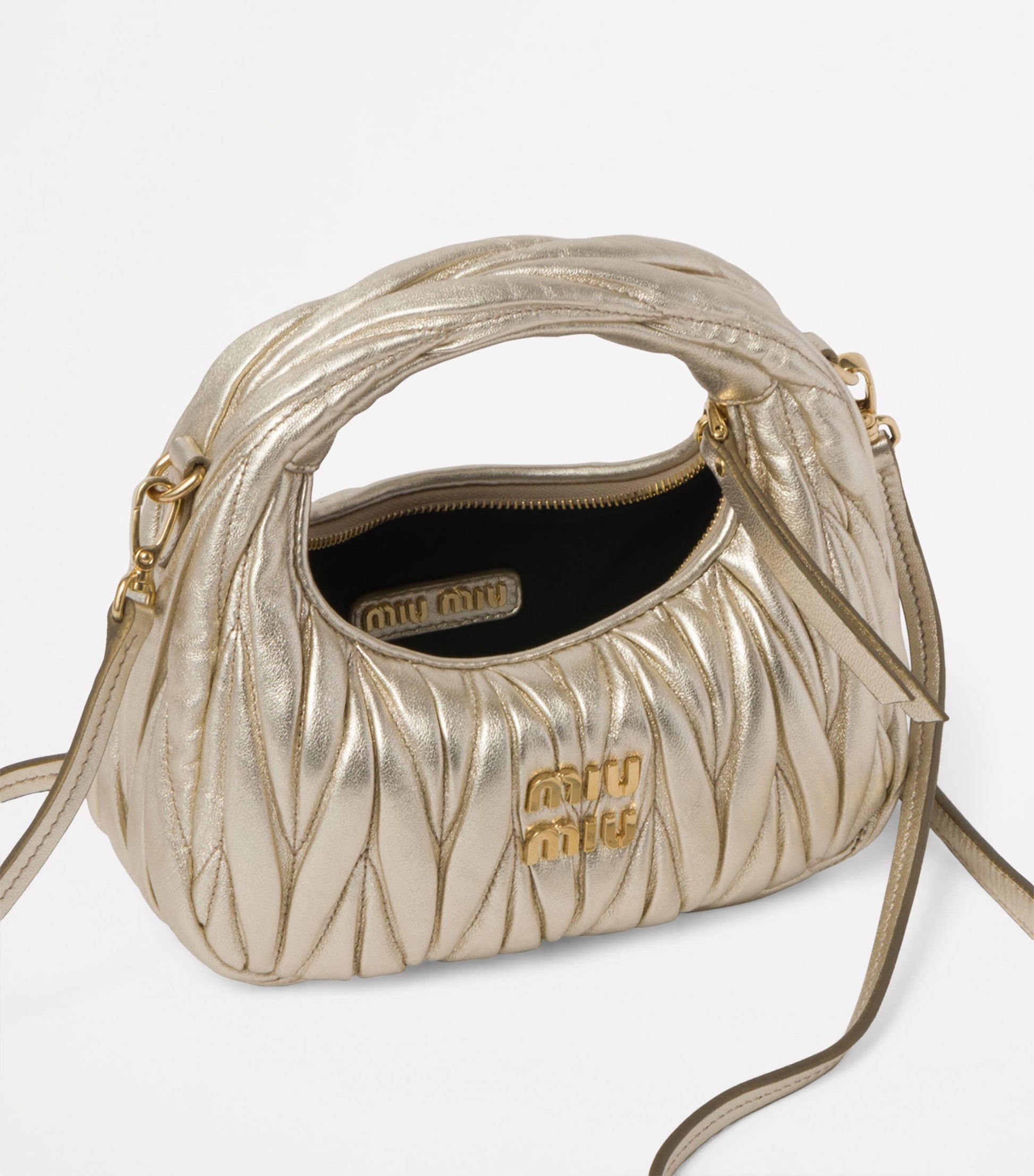 Miu Miu Metallic Mini Matelassé Leather Wander Top-Handle Bag