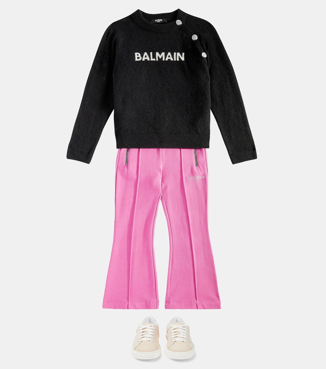 Balmain Kids - بنطال قطن واسع الساقين