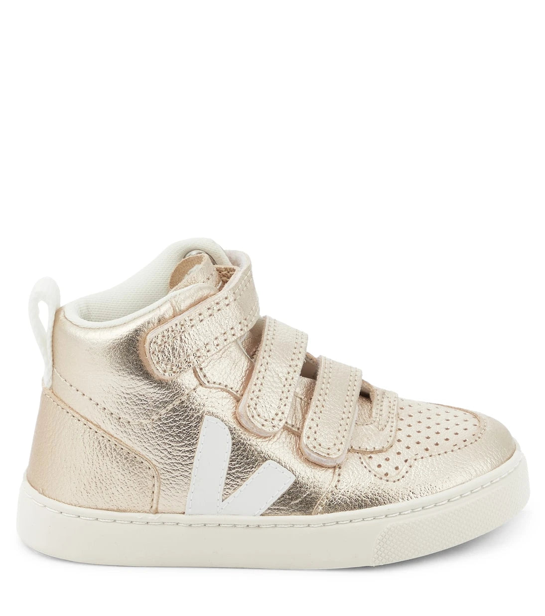 Veja Kids - حذاء رياضي V-10 Mid من الجلد المعدني للأطفال