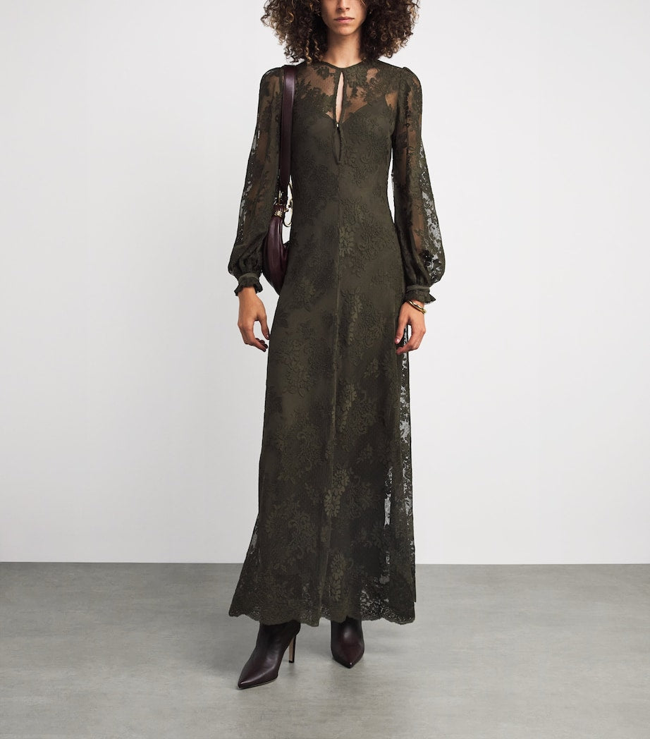 Zimmermann Green Lace-Silk Memento Maxi Dress