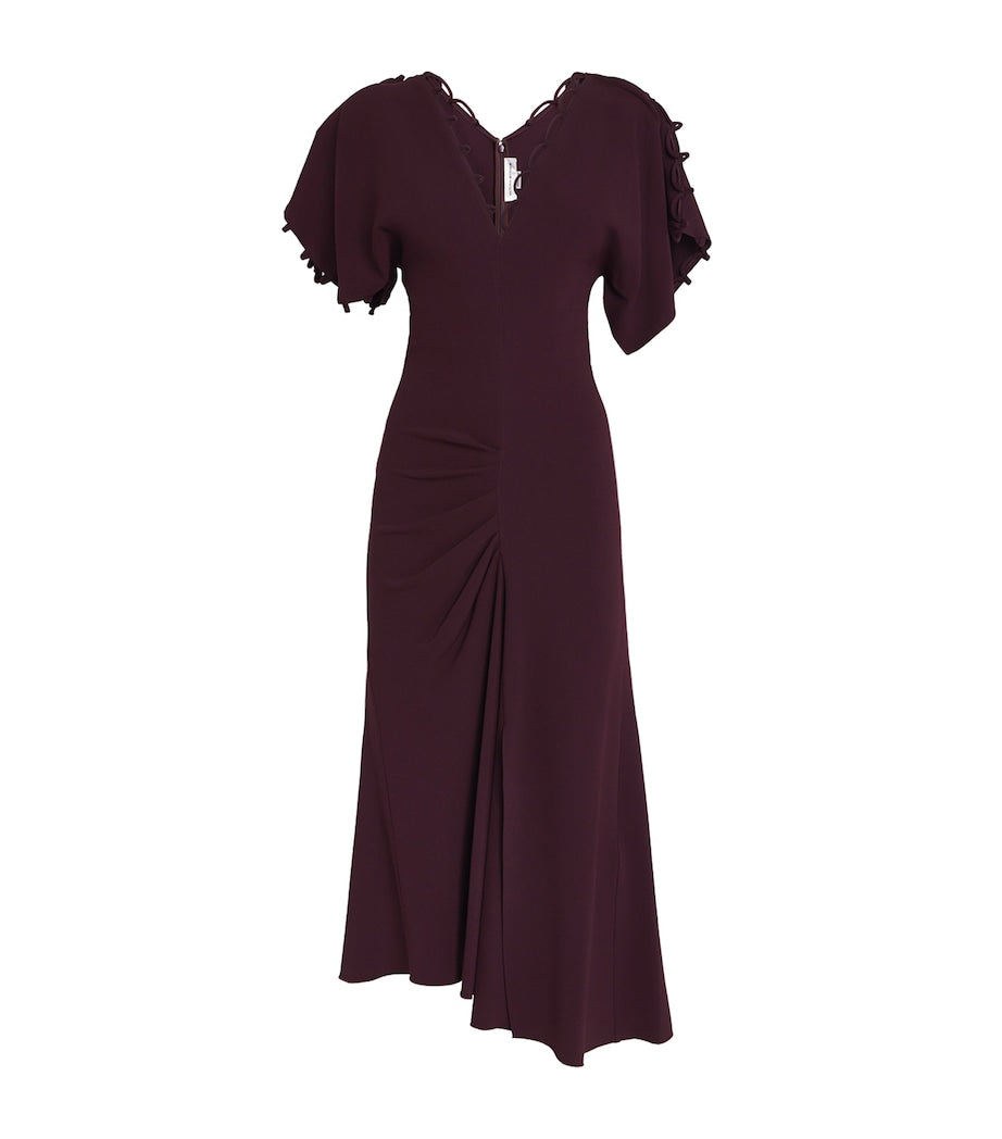 Victoria Beckham Burgundy Satin Rouleaux Midi Dress