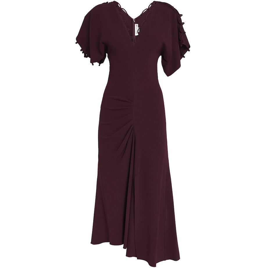Victoria Beckham Burgundy Satin Rouleaux Midi Dress