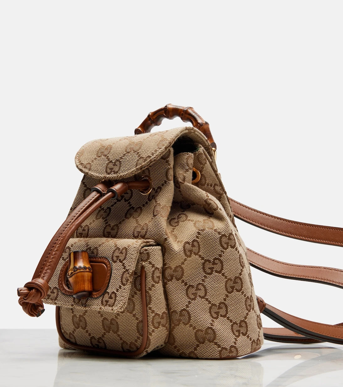 Gucci - Bamboo Orta boy deri detaylı kanvas sırt çantası