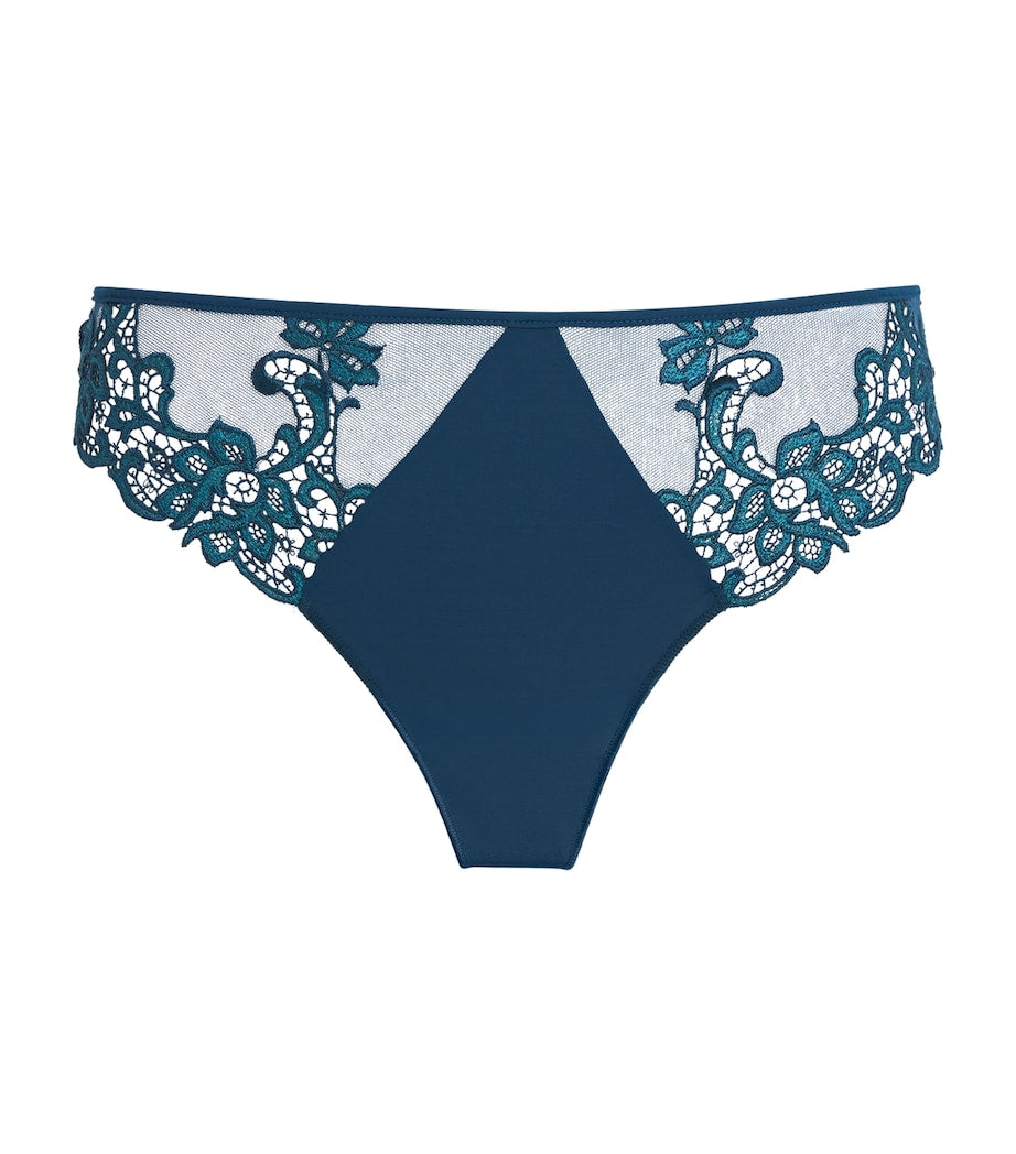 Simone Perele Blue Lace-Trim Saga Thong