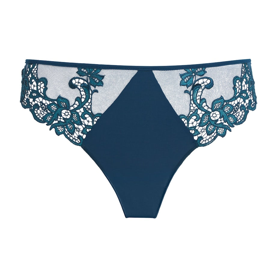 Simone Perele Blue Lace-Trim Saga Thong