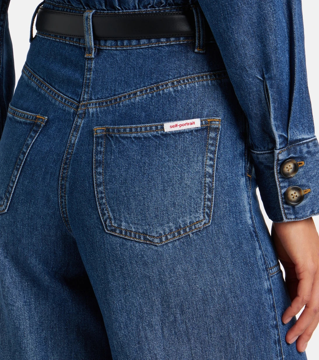 Self-Portrait - Belted denim jumpsuit