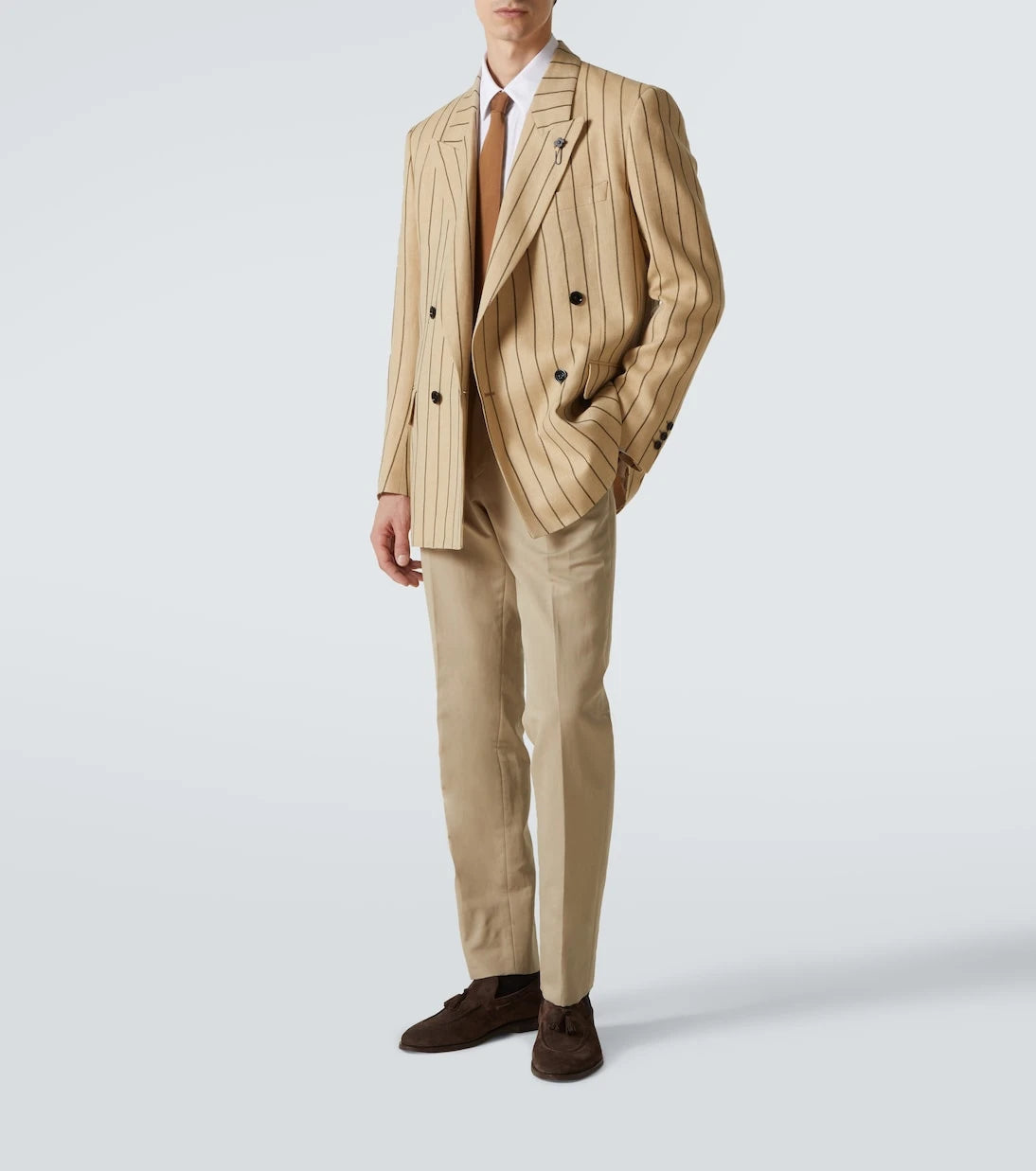 Lardini - Striped double-breasted linen and wool blazer