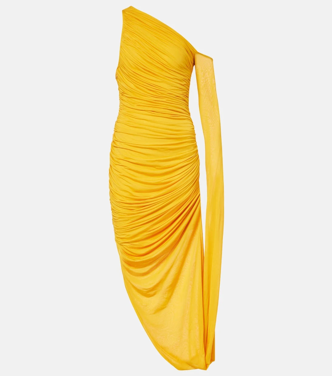 Mugler - فستان ماكسي من الجيرسيه بكتف واحد وكسرات