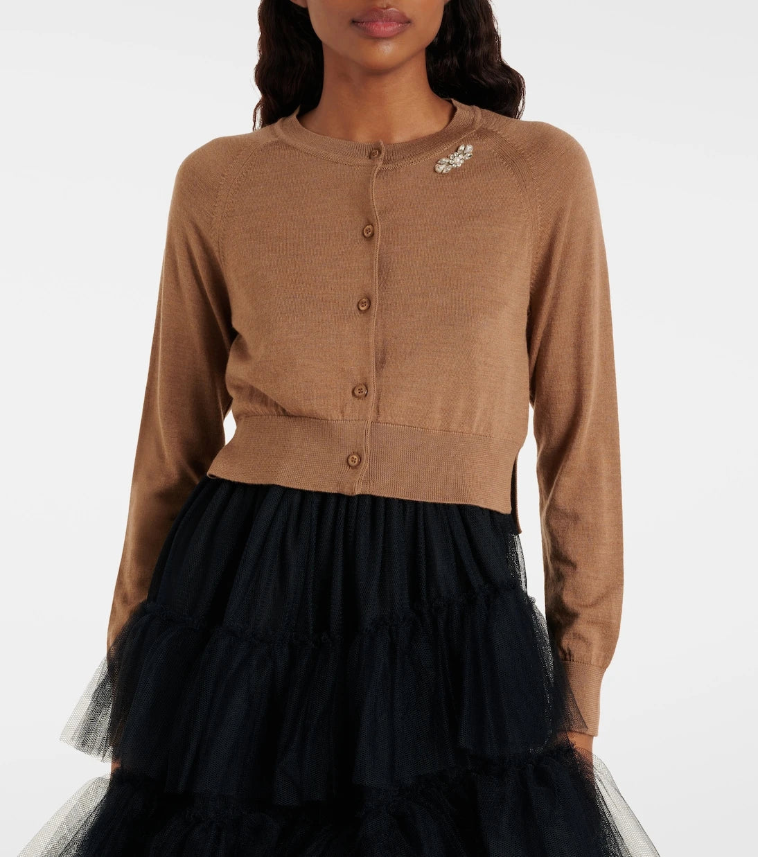 Simone Rocha - Embellished cropped wool and silk cardigan
