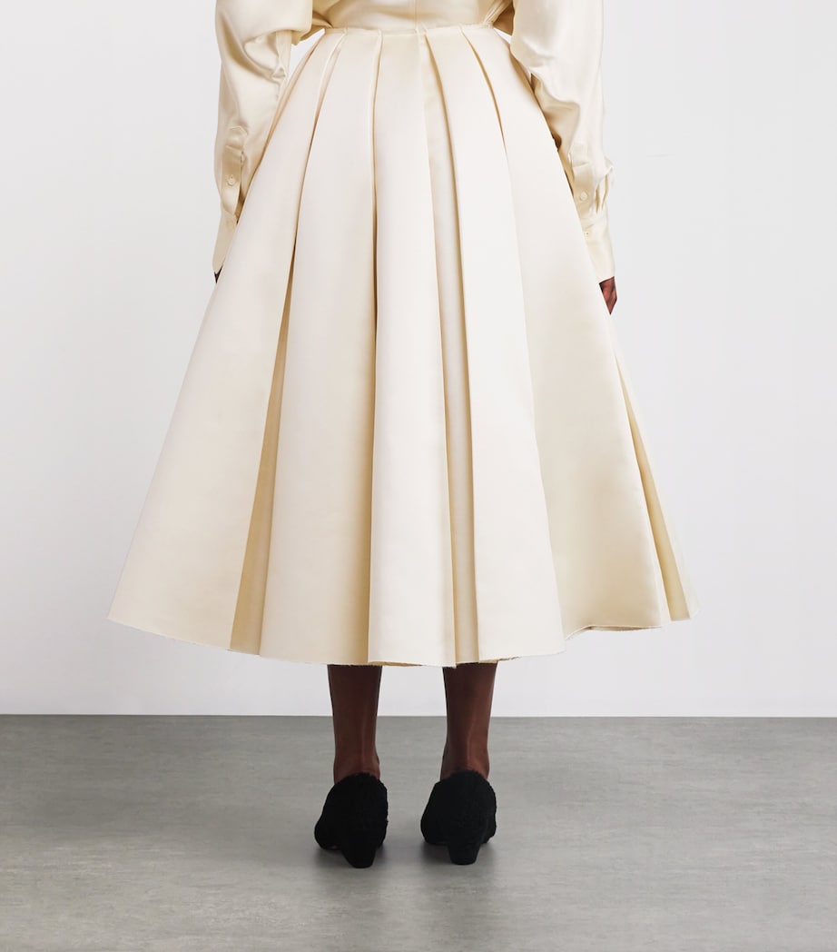 A.W.A.K.E. Mode Ivory Satin Pleated Midi Skirt