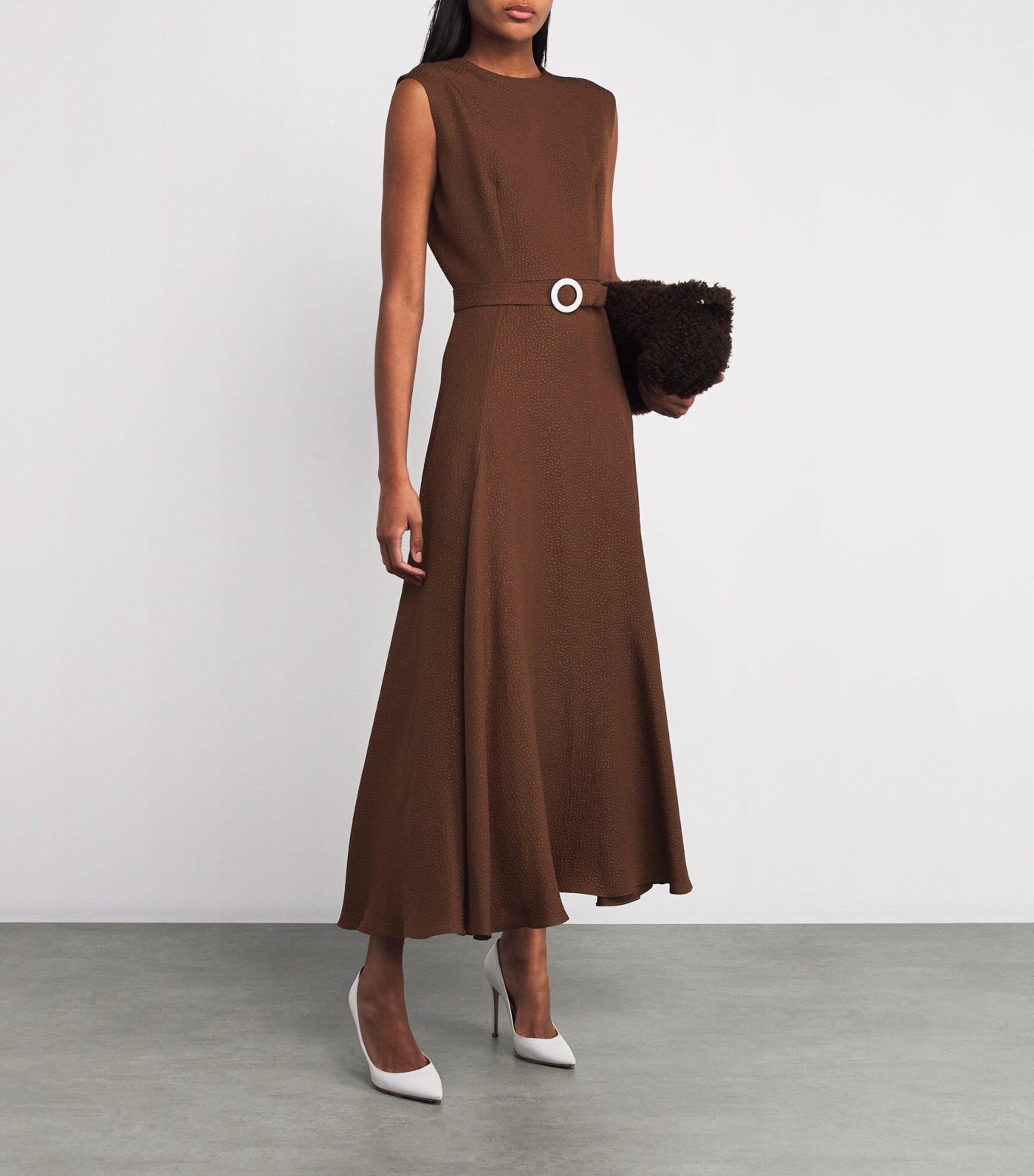 Edeline Lee Brown Textured Jete Midi Dress