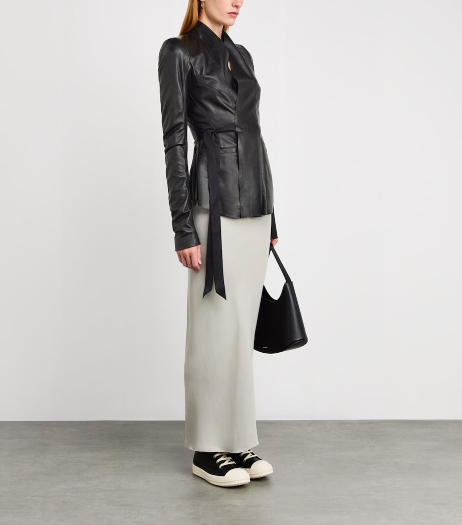 Rick Owens Black Wool-Panel Hollywood Leather Jacket