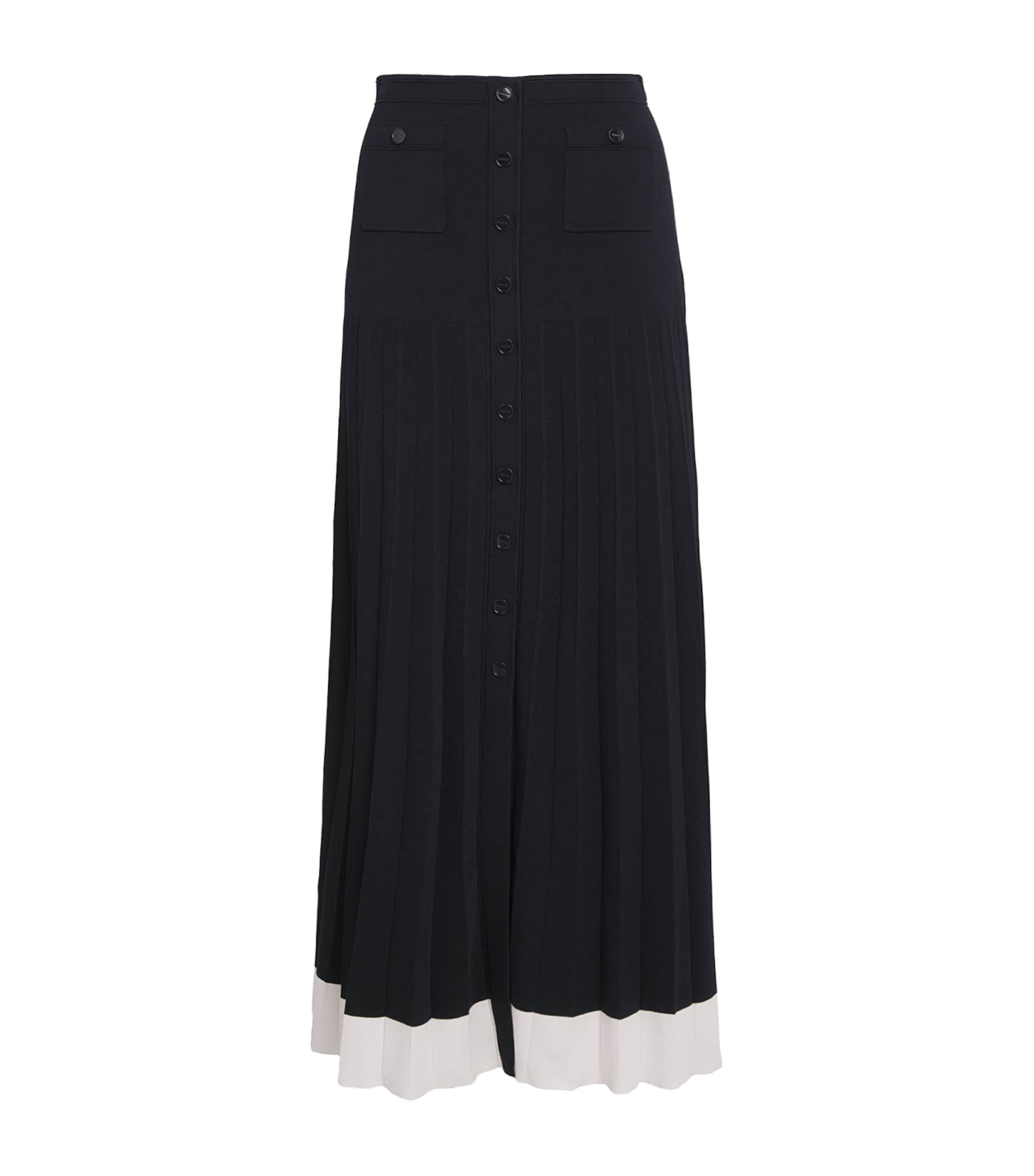 Contrast-Trim Knitted Maxi Skirt NAVY BLUE