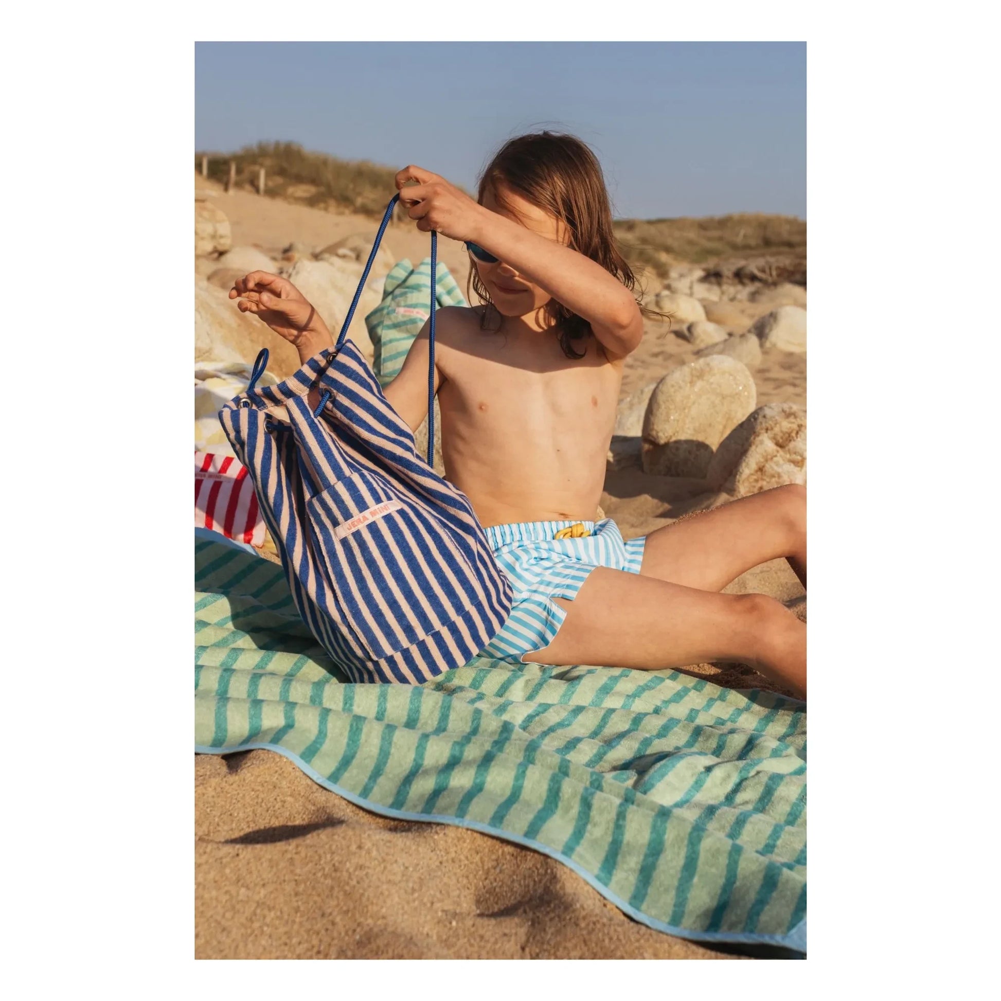 Jera Mini - Striped Terry Pocket Backpack | Green water