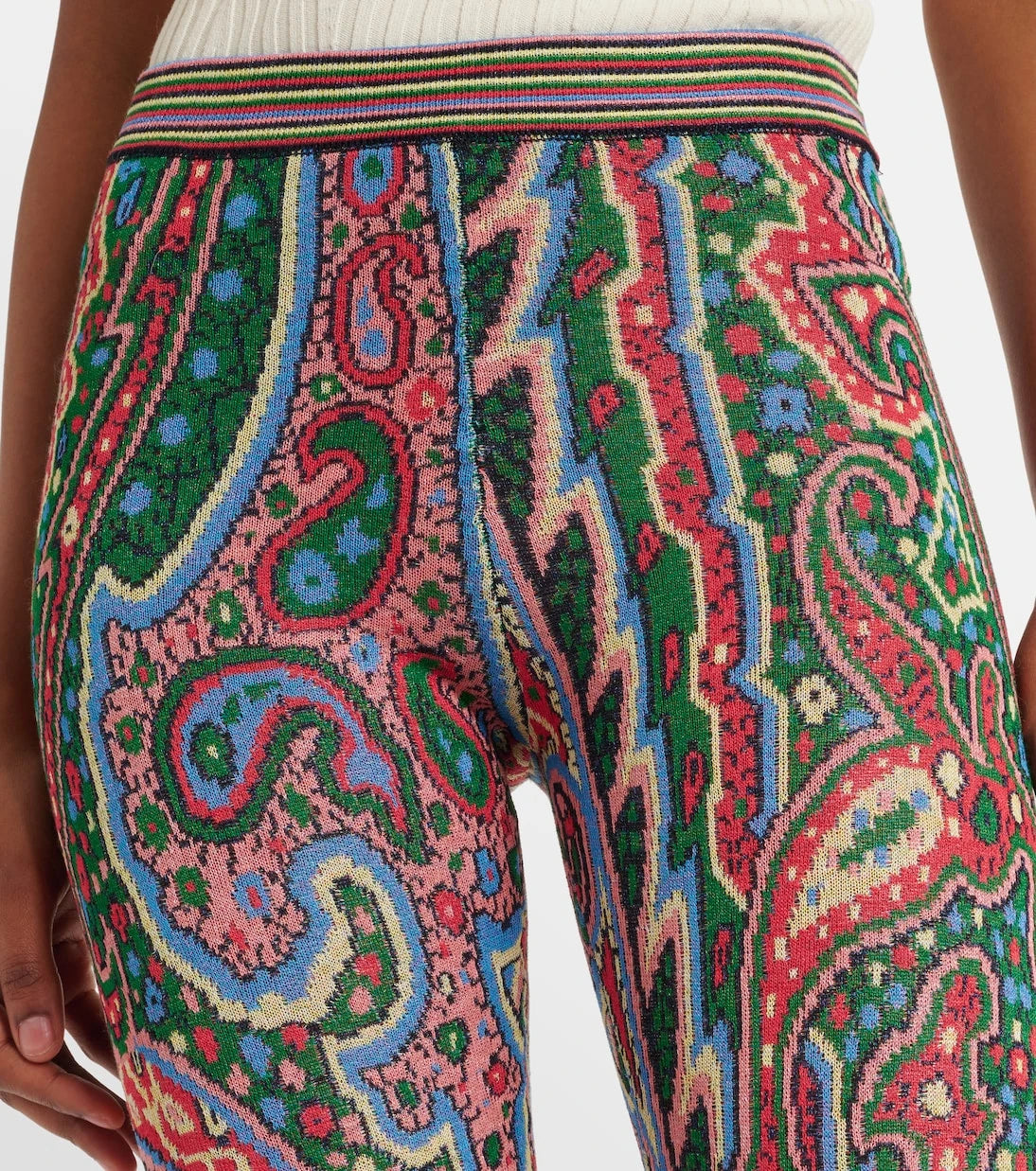 Etro - Örgü jakarlı, paçaları bol kesim, paisle desenli pantolon