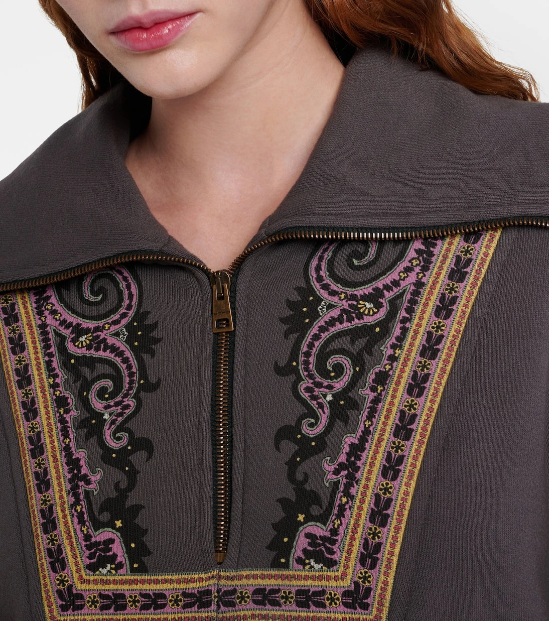 Etro - سويت شيرت قطني مطبوع بنصف سحاب