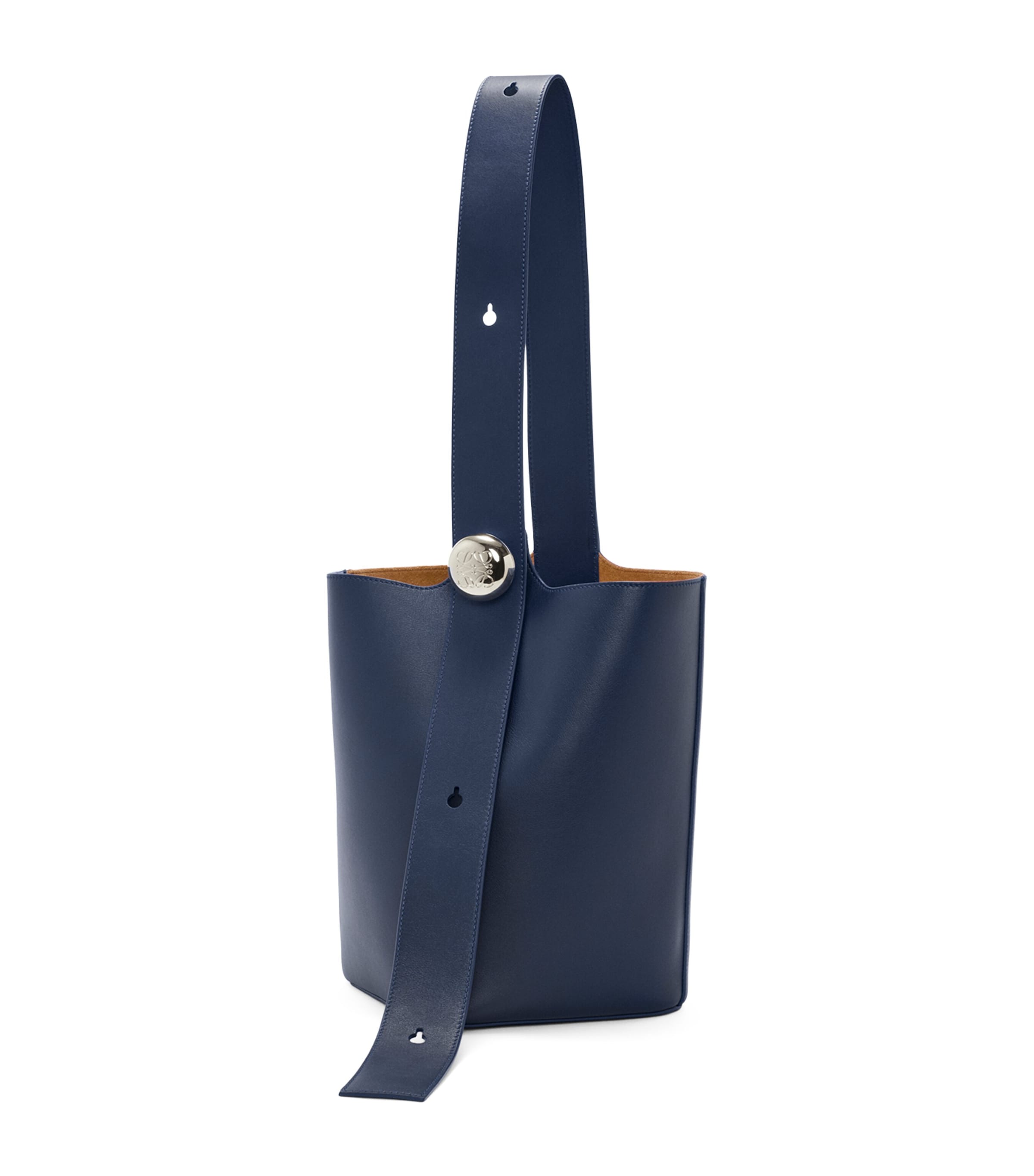 Blue Medium Leather Pebble Bucket Bag