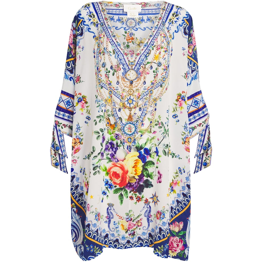 Blue Silk Tiles Darls Short Kaftan