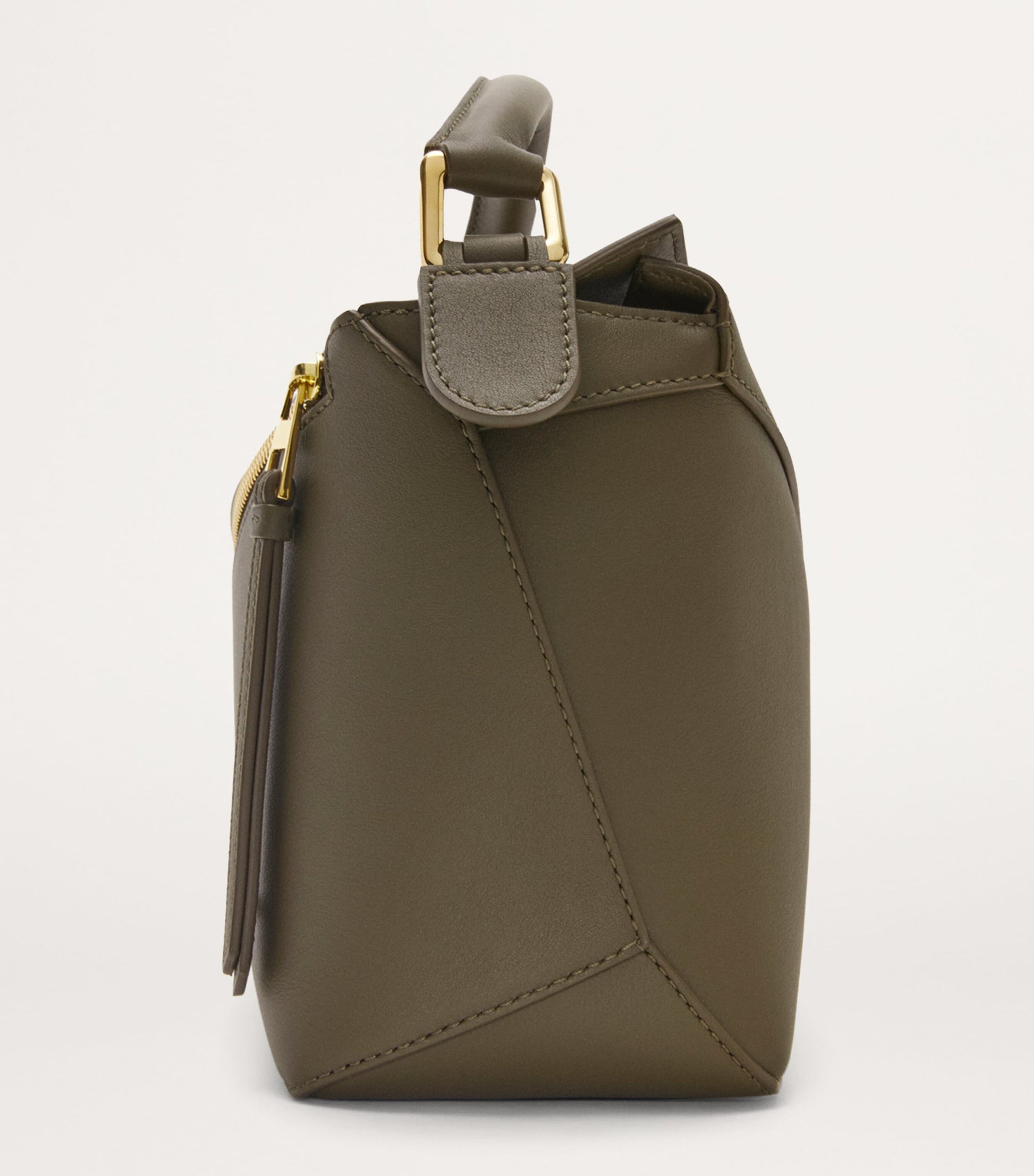 Green Small Leather Puzzle Edge Top-Handle Bag
