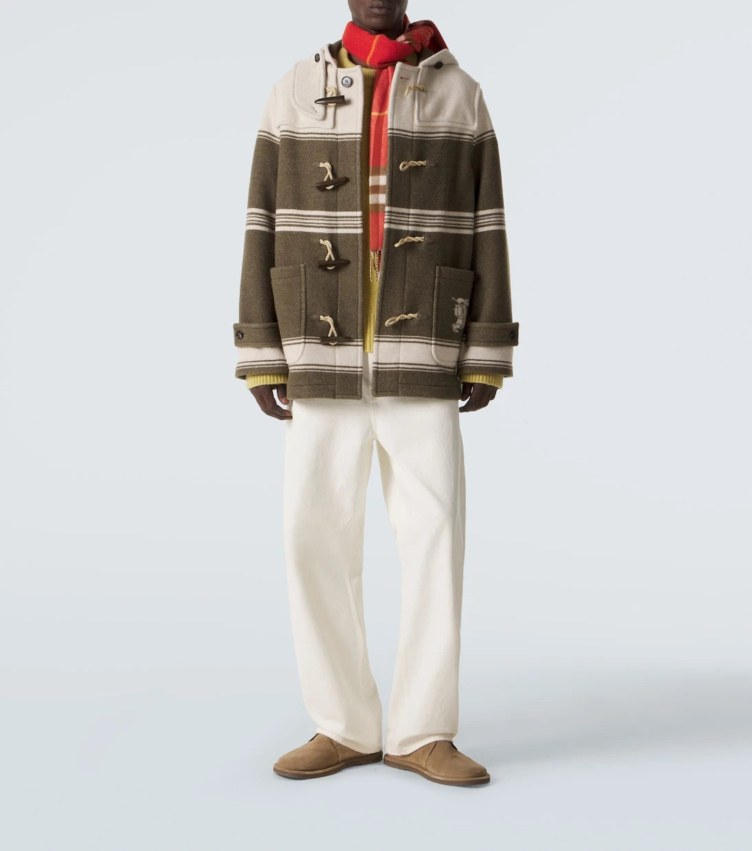 Burberry - Striped wool and cotton-blend duffel coat