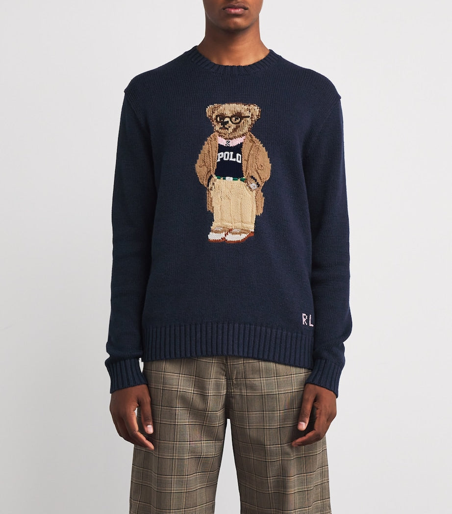 Navy Linen-Cotton Polo Bear Sweater