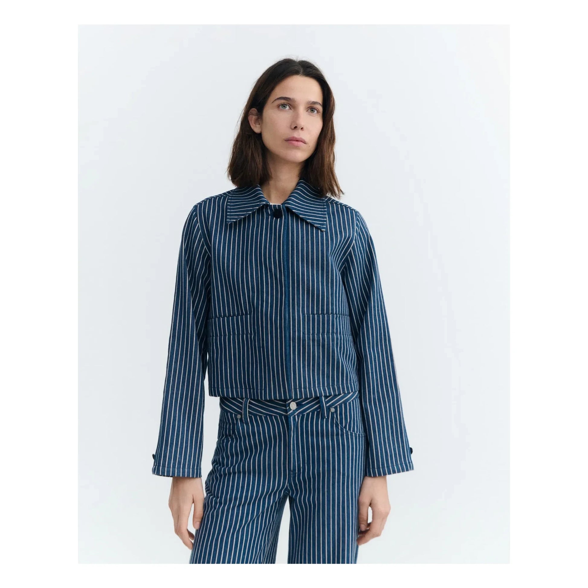 Thinking Mu - Astrid Stripes Organic Cotton Jacket | Grey blue